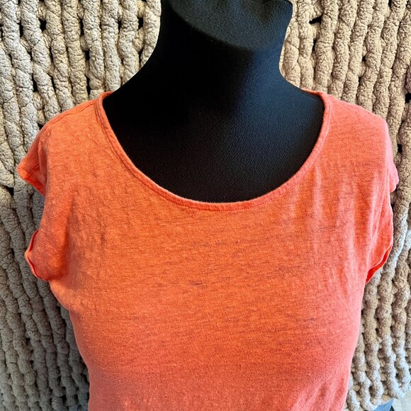 Tahari Coral 100% Linen Cap Sleeve Top Size Large - Picture 4 of 10